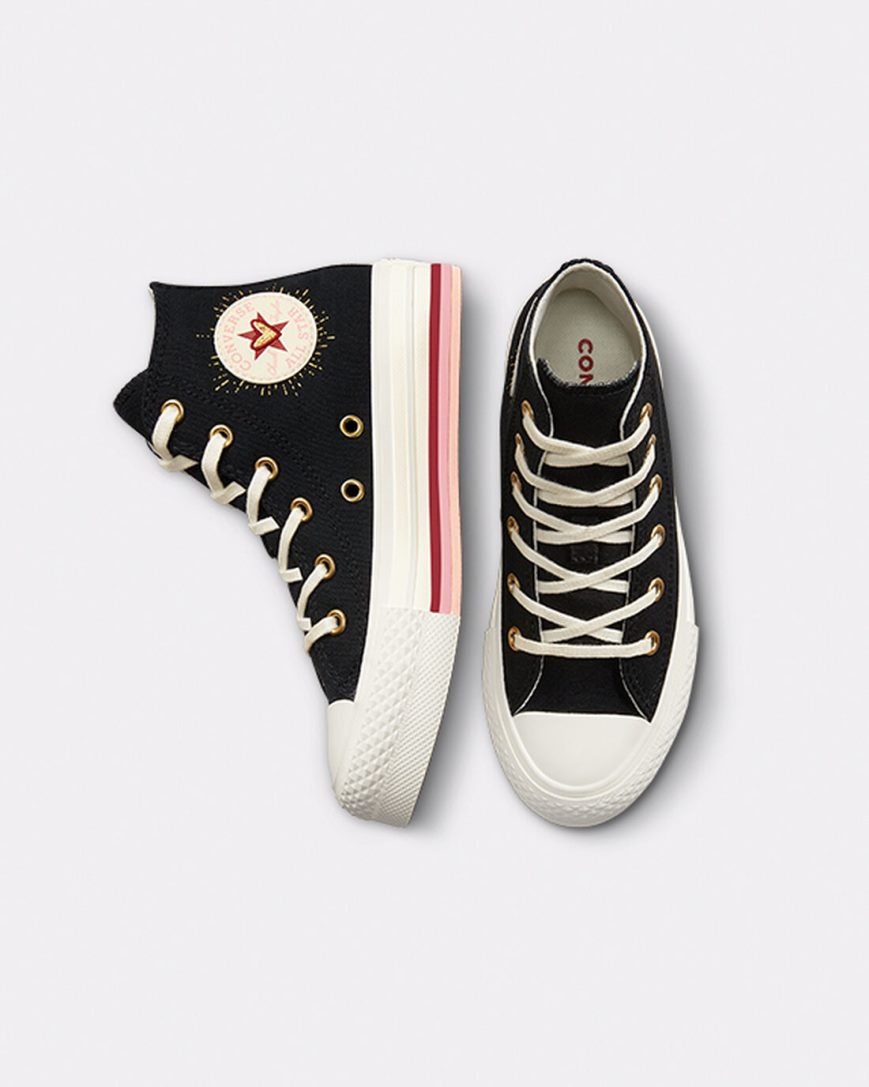 Pantofi Platforma Fete Converse Chuck Taylor All Star Lift Hearts Inalti Negrii | RO PDYXL290